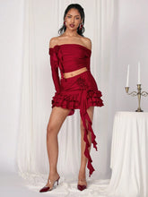 COSMINA 2pcs Valentine's Day & New Year Burgundy 3D Floral Ribbon Set For Women, Autumn/Winter